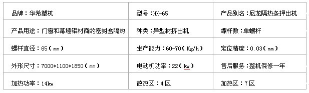 尼龙挤出机/尼龙隔热条挤出机生产线相关参数